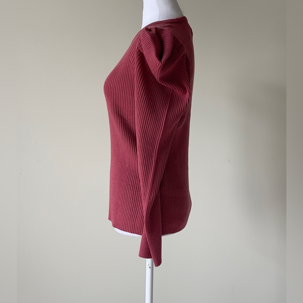 JOE'S JEANS Puff Sleeve Ribbed Long Sleeve Crewneck Sweater in Deep Pink NWOT - Picture 5 of 9